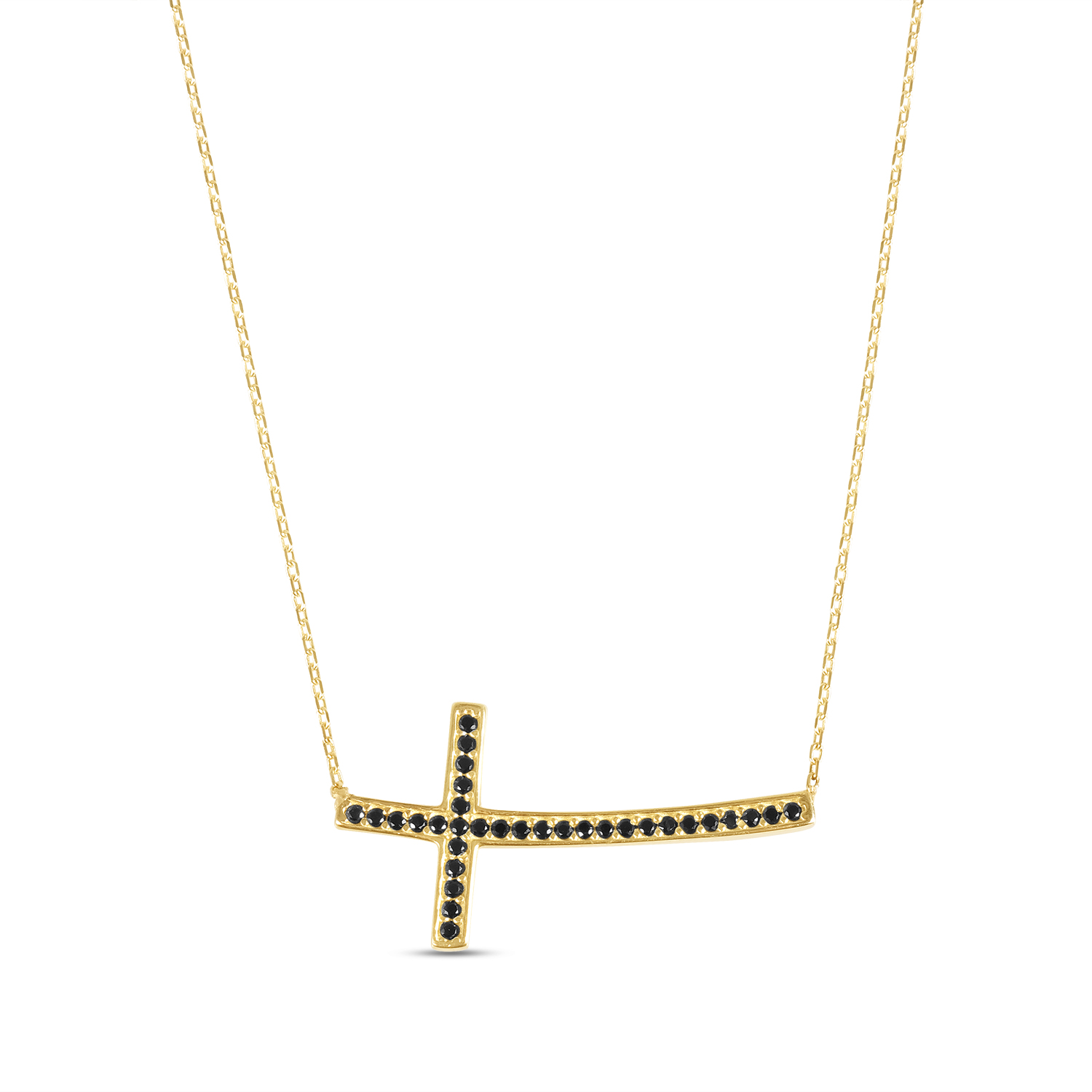 Colier aur 14k cu cruce si pietre Zirconia negre Black Cross Glow