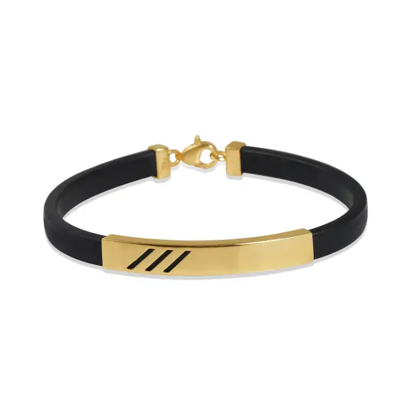 Bratara aur 14K cu silicon negru Triple Line