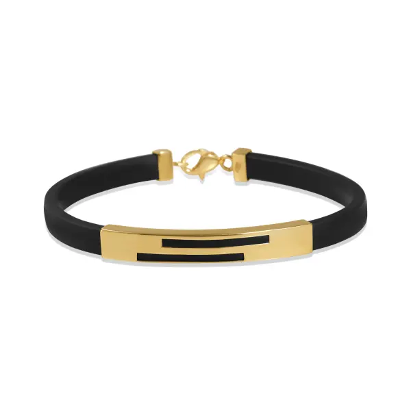 Bratara aur 14K cu silicon negru Double Lines
