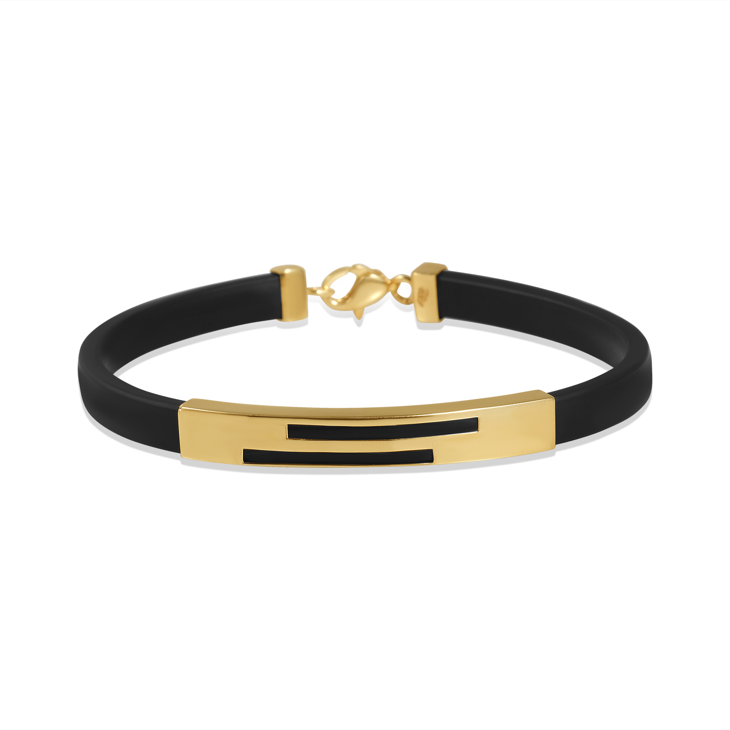 Bratara aur 14K cu silicon negru Double Lines
