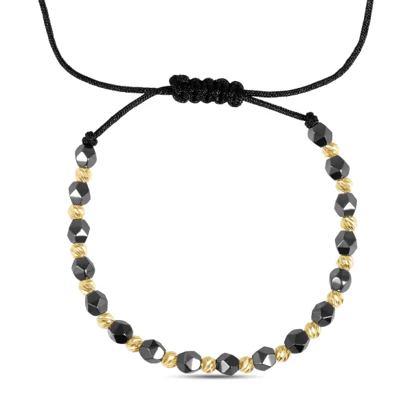 Bratara aur 14K cu snur si bile Hematite Shine