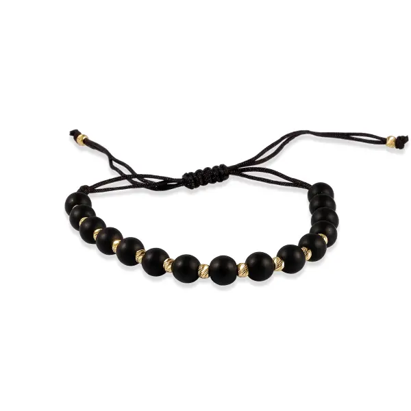 Bratara aur 14k cu snur si bile Black Sphere
