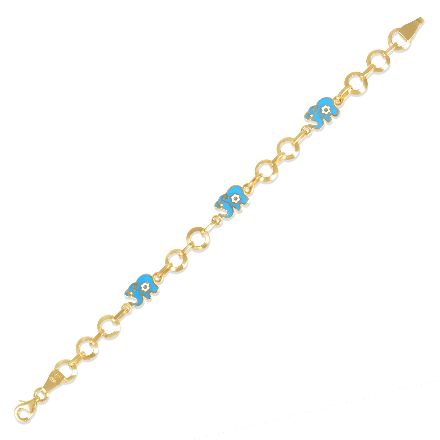 Bratara aur 14K cu elefanti Blue Elephant Charm