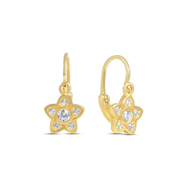 Cercei aur 14K cu floare si pietre Zirconia Flower Touch