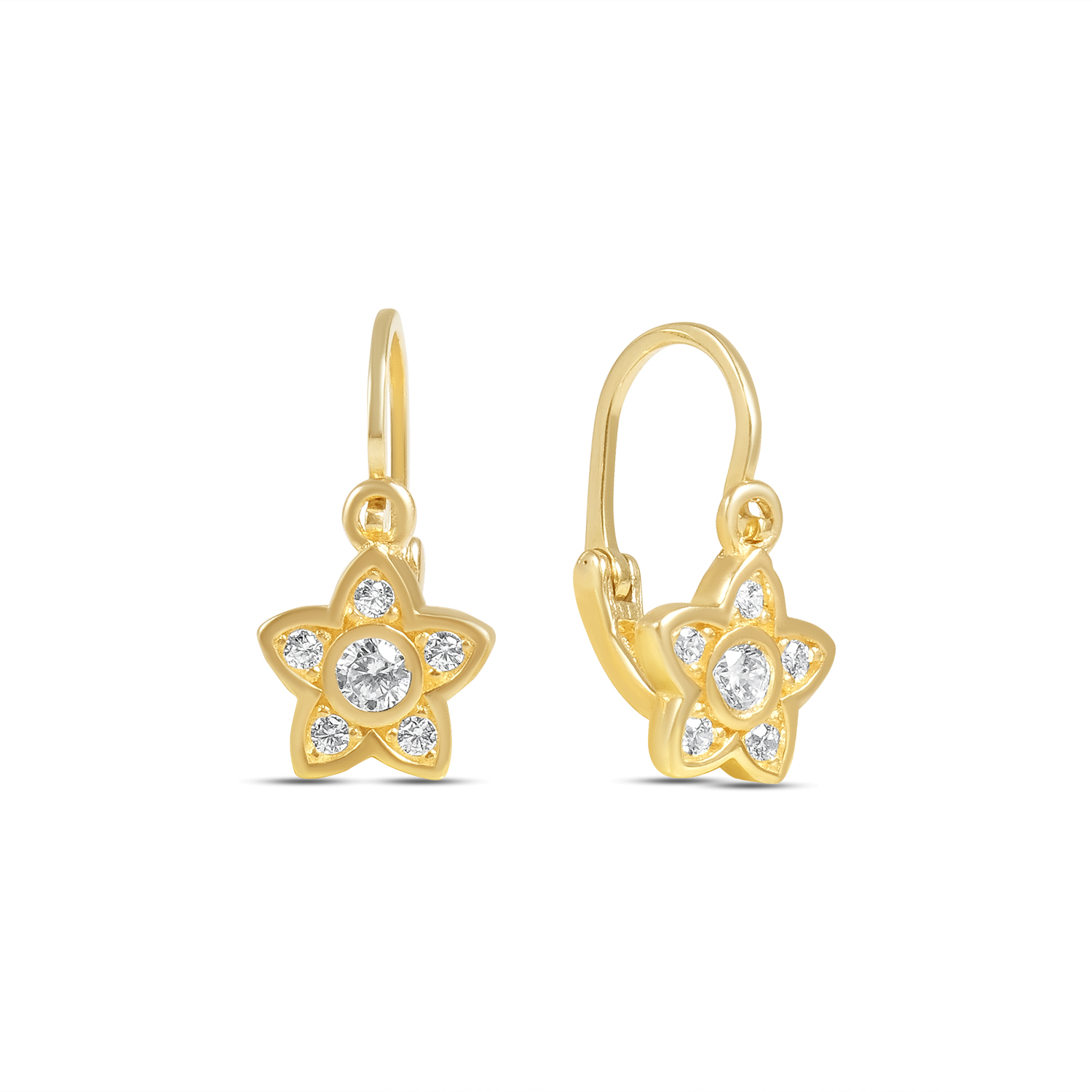 Cercei aur 14K cu floare si pietre Zirconia Flower Touch