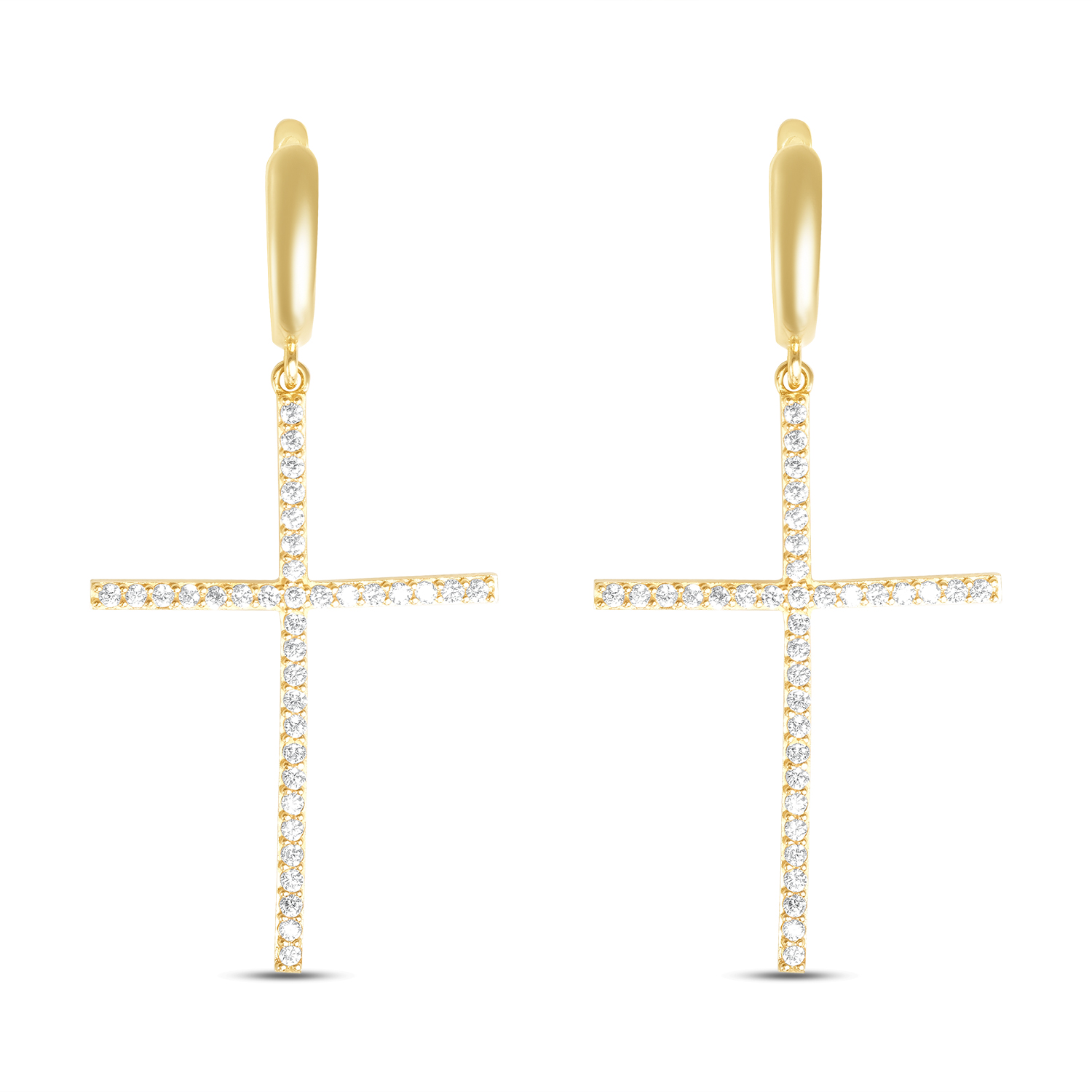 Cercei aur 14K cu pietre Zirconia tip cruce Crystal Cross