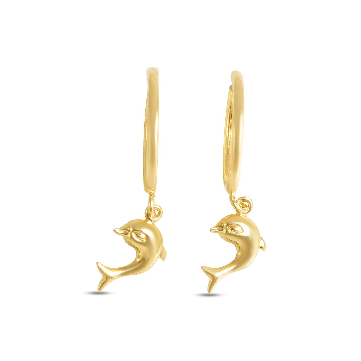 Cercei aur 14K cu delfini Golden Dolphin Charm Hoops