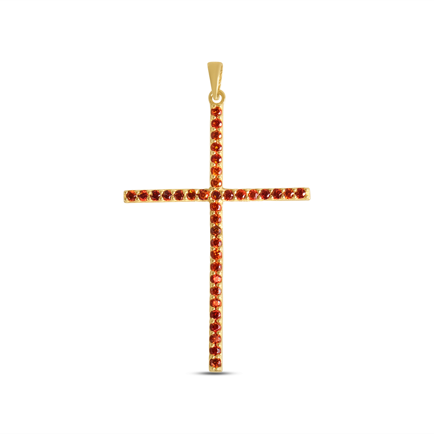 Pandantiv aur 14K cruce cu pietre Zirconia portocalii Sunset Cross