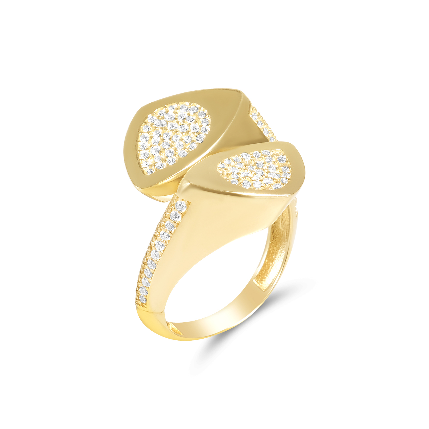 Inel aur 14K cu elemente triunghiulare si pietre Zirconia Twin Spark Geometry