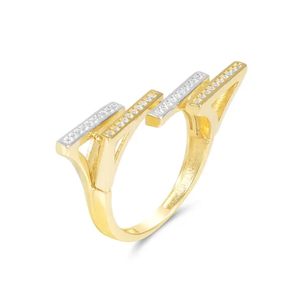 Inel aur 14K galben si alb cu pietre Zirconia pavate Linear Glow Duo