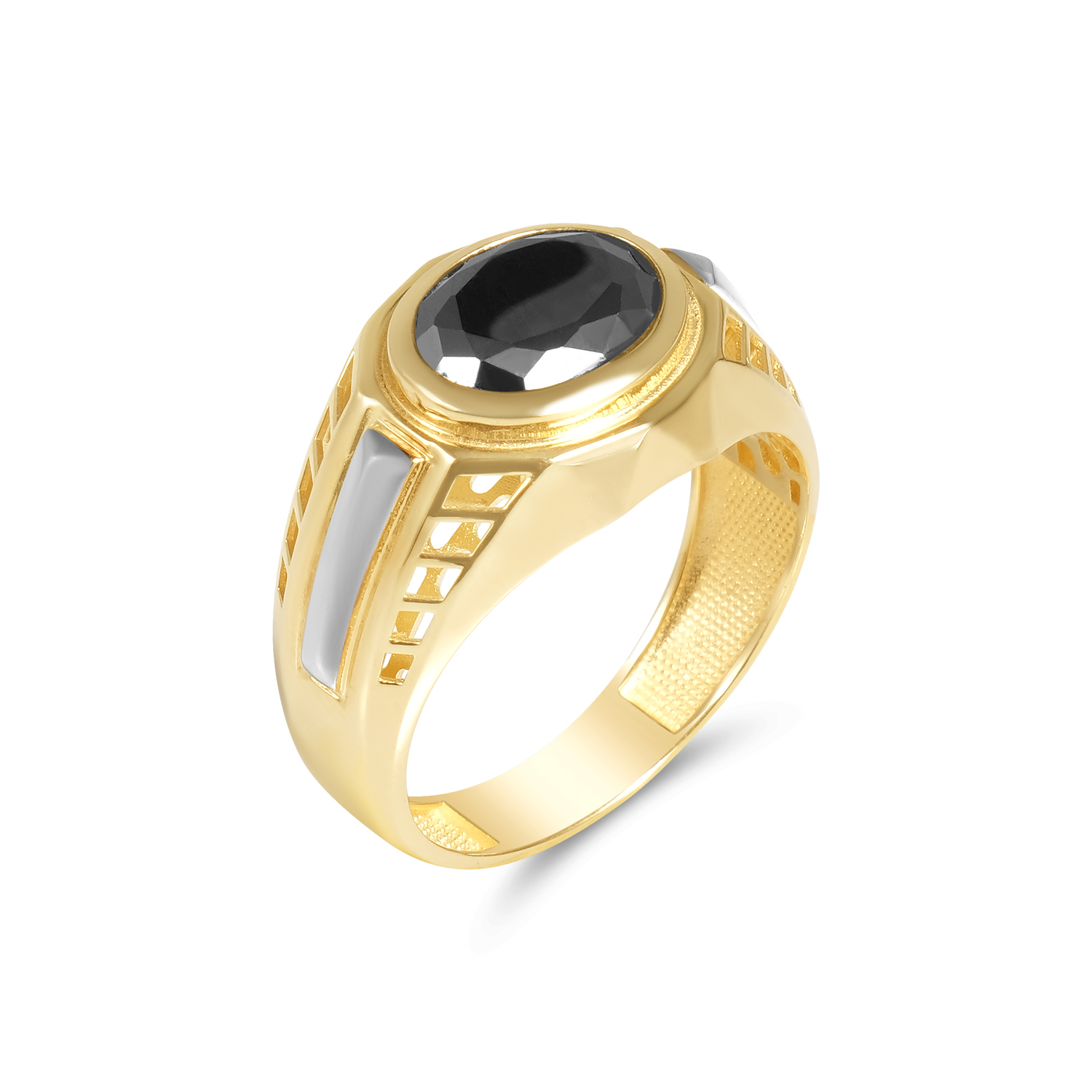 Inel aur 14K cu linii sculptate si piatra Zirconia neagra Midnight Line