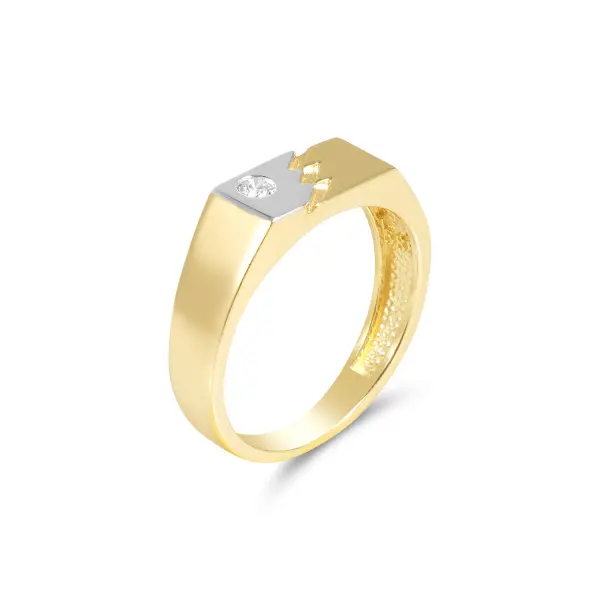 Inel aur 14K cu detaliu geometric gravat si piatra Zirconia Power Line