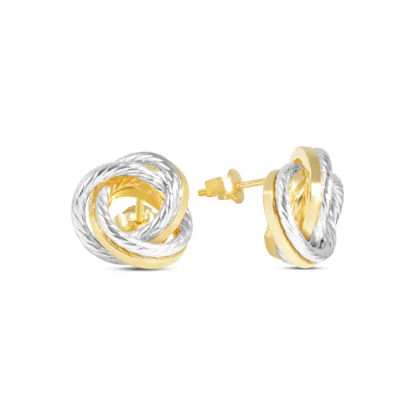 Cercei aur galben si alb 14k model cerc impletit Dual Harmon