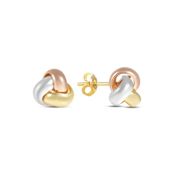 Cercei aur galben alb si roz 14K cu Trinity Weave
