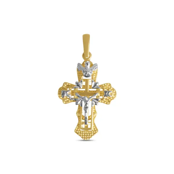 Pandantiv aur 14K cruce cu Iisus si detalii reliefate Divine Grace