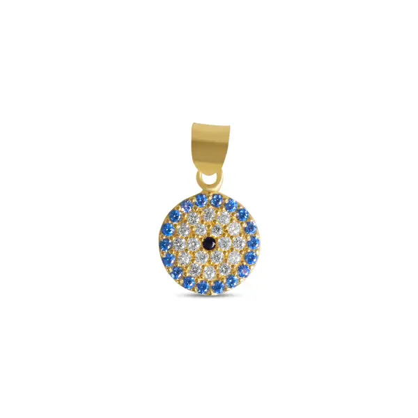 Pandantiv aur 14K rotund cu Zirconia albe si halo albastru Blue Halo Glow