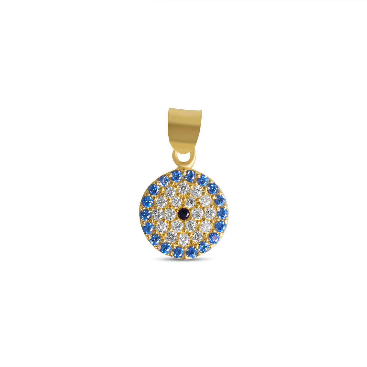 Pandantiv aur 14K rotund cu Zirconia albe si halo albastru Blue Halo Glow