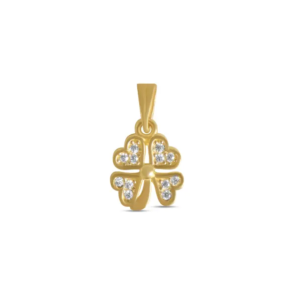 Pandantiv aur 14K trifoi cu patru foi si zirconia Lucky Glow