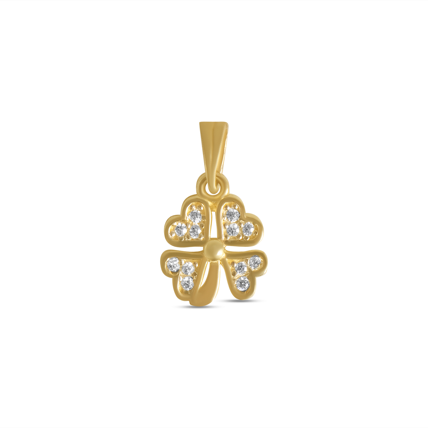 Pandantiv aur 14K trifoi cu patru foi si zirconia Lucky Glow