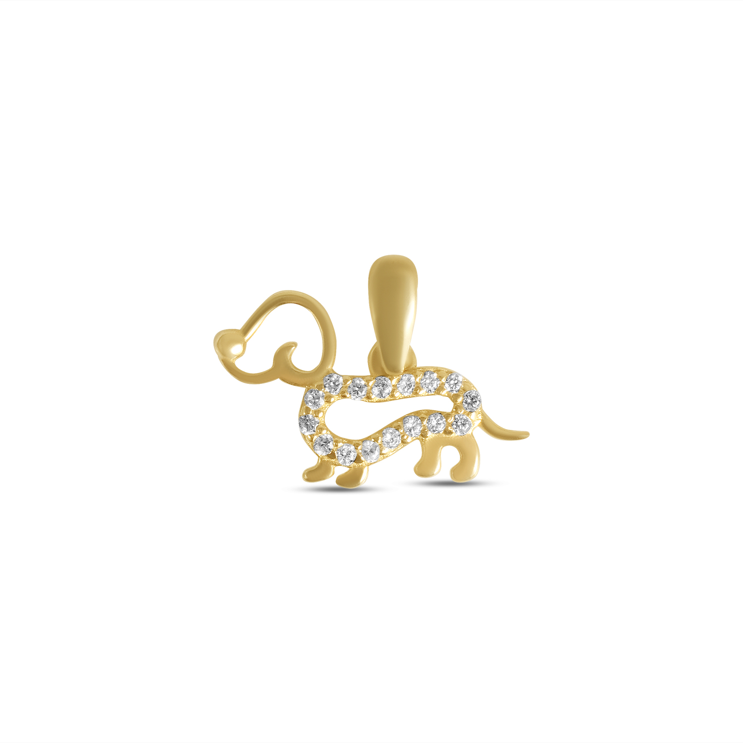 Pandantiv aur 14K in forma de caine cu pietre Zirconia Loyal Spark