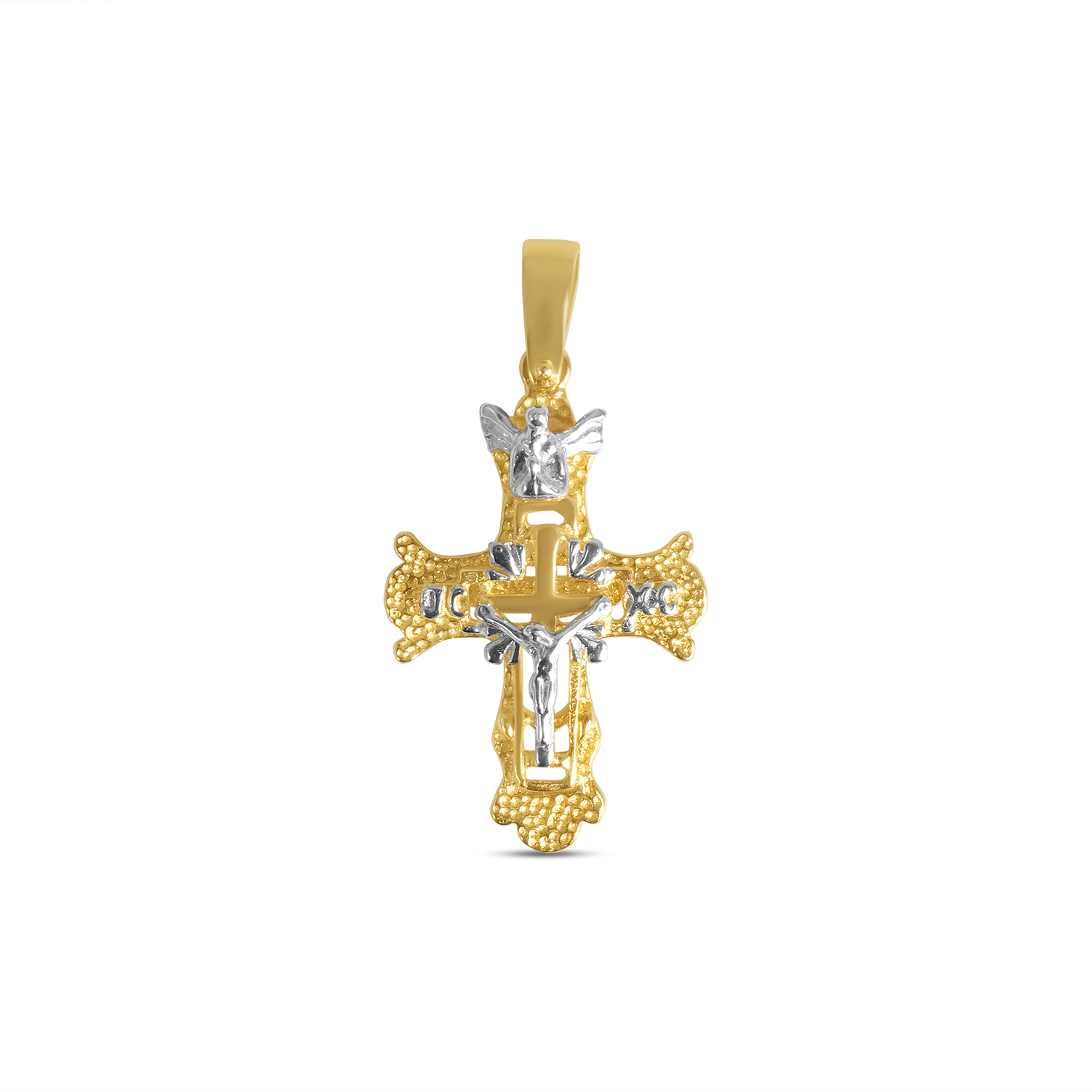 Pandantiv aur 14K cruce cu Iisus si detalii ornamentale Sacred Light