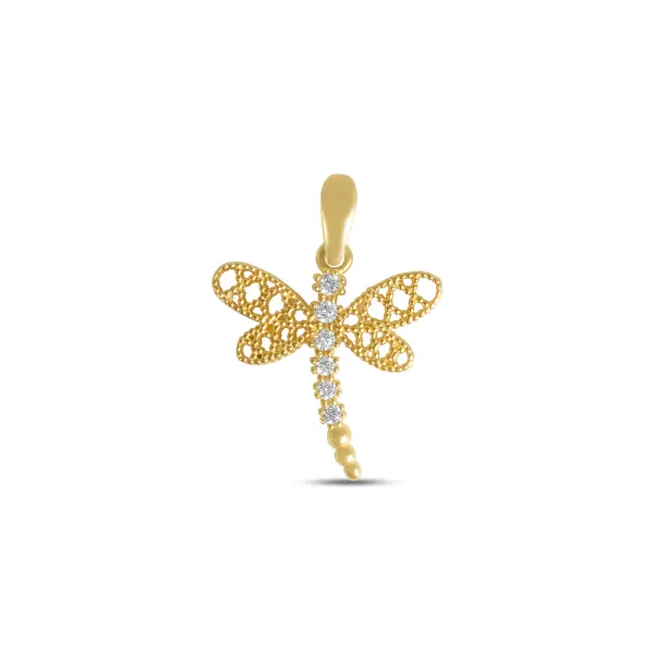 Pandantiv aur 14K libelula cu pietre zirconia Golden Dragonfly