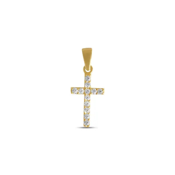 Pandantiv aur 14K cruce fina cu pietre zirconia Pure Faith