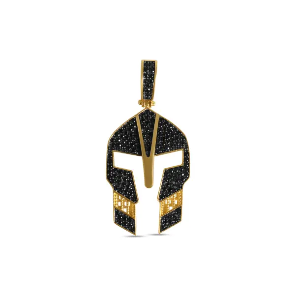 Pandantiv aur 14K in forma de coif de gladiator cu Zirconia negre Spartan Night