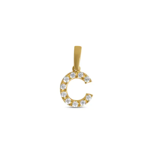 Pandantiv aur 14K litera C cu pietre Zirconia Initial Spark