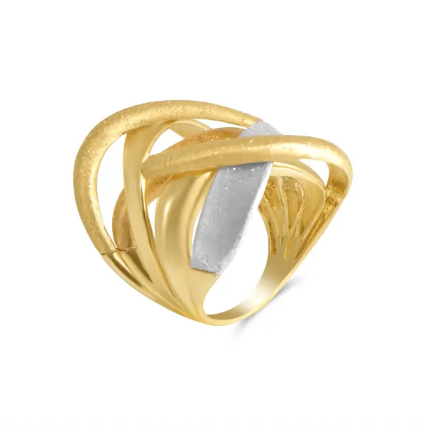 Inel aur 14K cu fire impletite din aur galben alb si roz Golden Weave