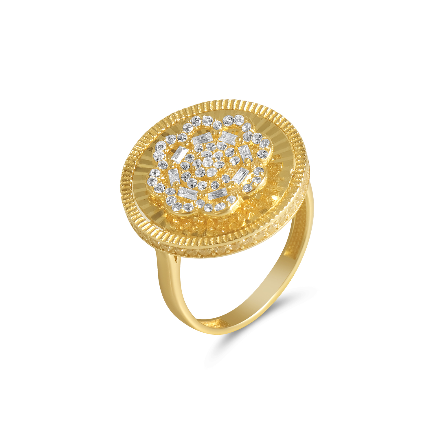 Inel aur 14K cu floare de nufar, pietre Zirconia si mecanism de rotire Lotus Bloom Spin