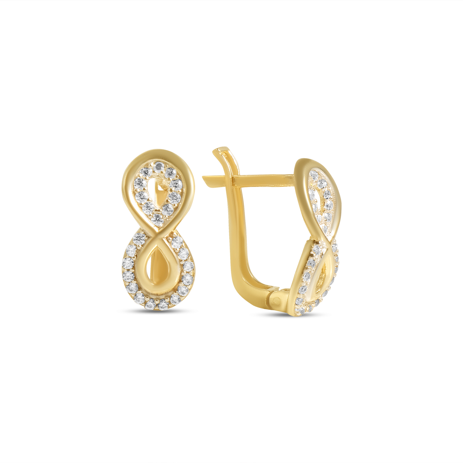 Cercei aur 14K model semnul infinitului cu pietre Zirconia Infinite Glow