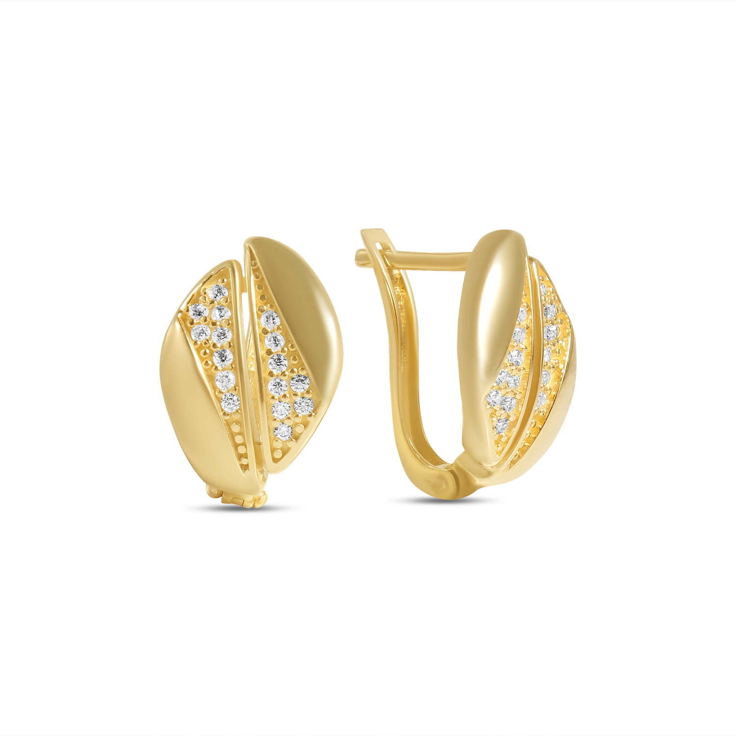 Cercei aur 14K model bob de cafea cu pietre Zirconia Golden Roast