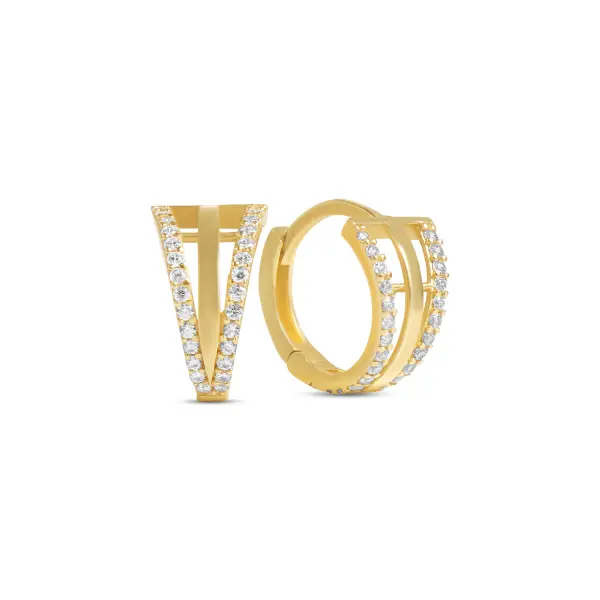 Cercei aur 14K rotunzi model V cu pietre Zirconia V Radiance