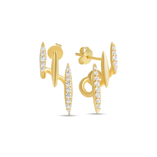 Cercei aur 14K cu trei linii si pietre Zirconia Triple Radiance