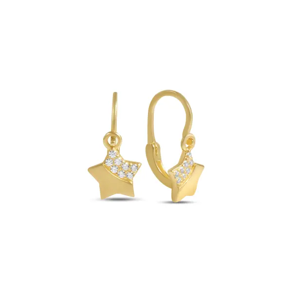 Cercei aur 14K cu stea si pietre Zirconia Little Star Glow