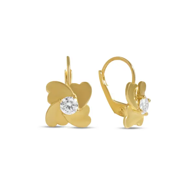 Cercei aur 14K in forma de floare cu Zirconia centrala Blossom Light