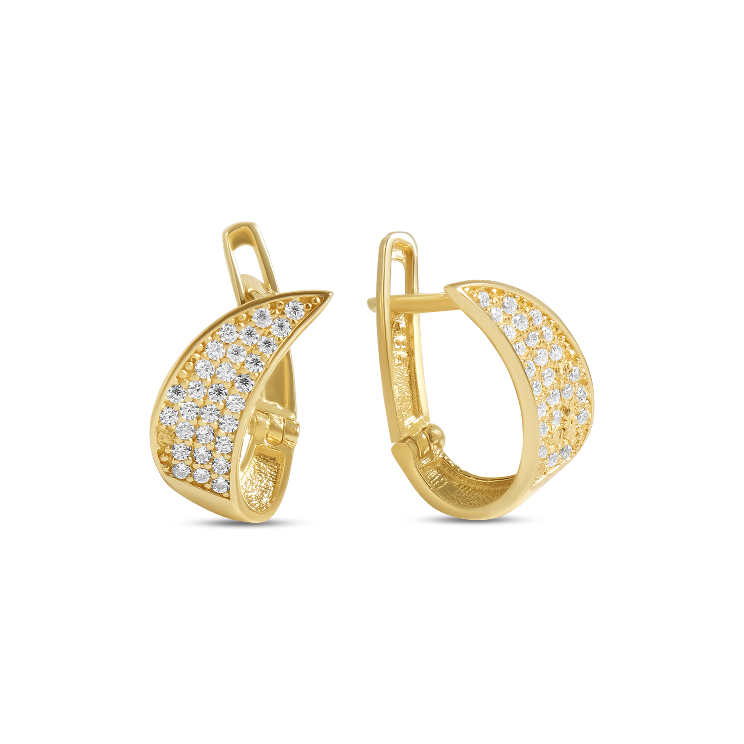 Cercei aur 14K curbati pavati cu pietre Zirconia Golden Arc Shine