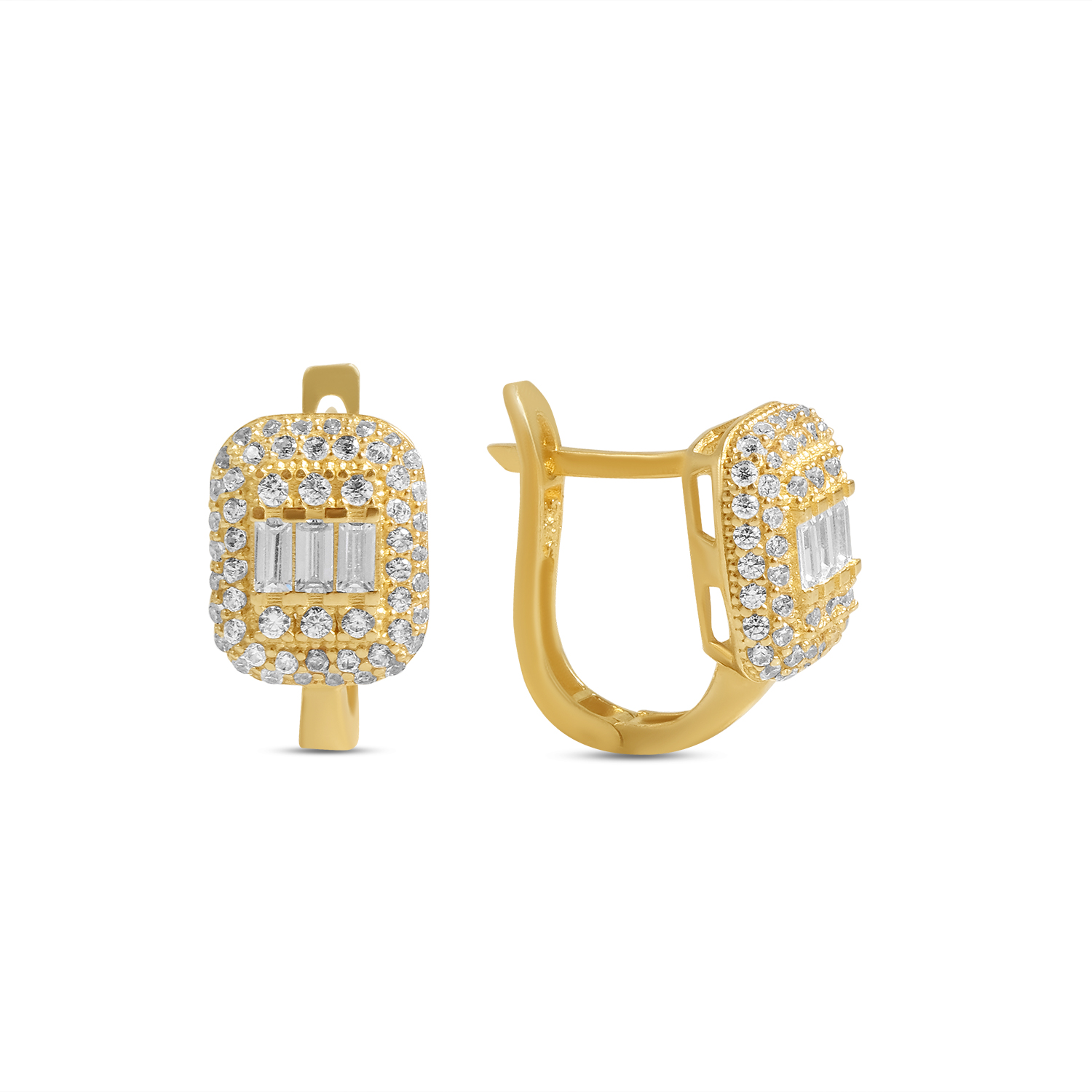Cercei aur 14K scurti cu pietre Zirconia rotunde si dreptunghiulare Elegant Glow