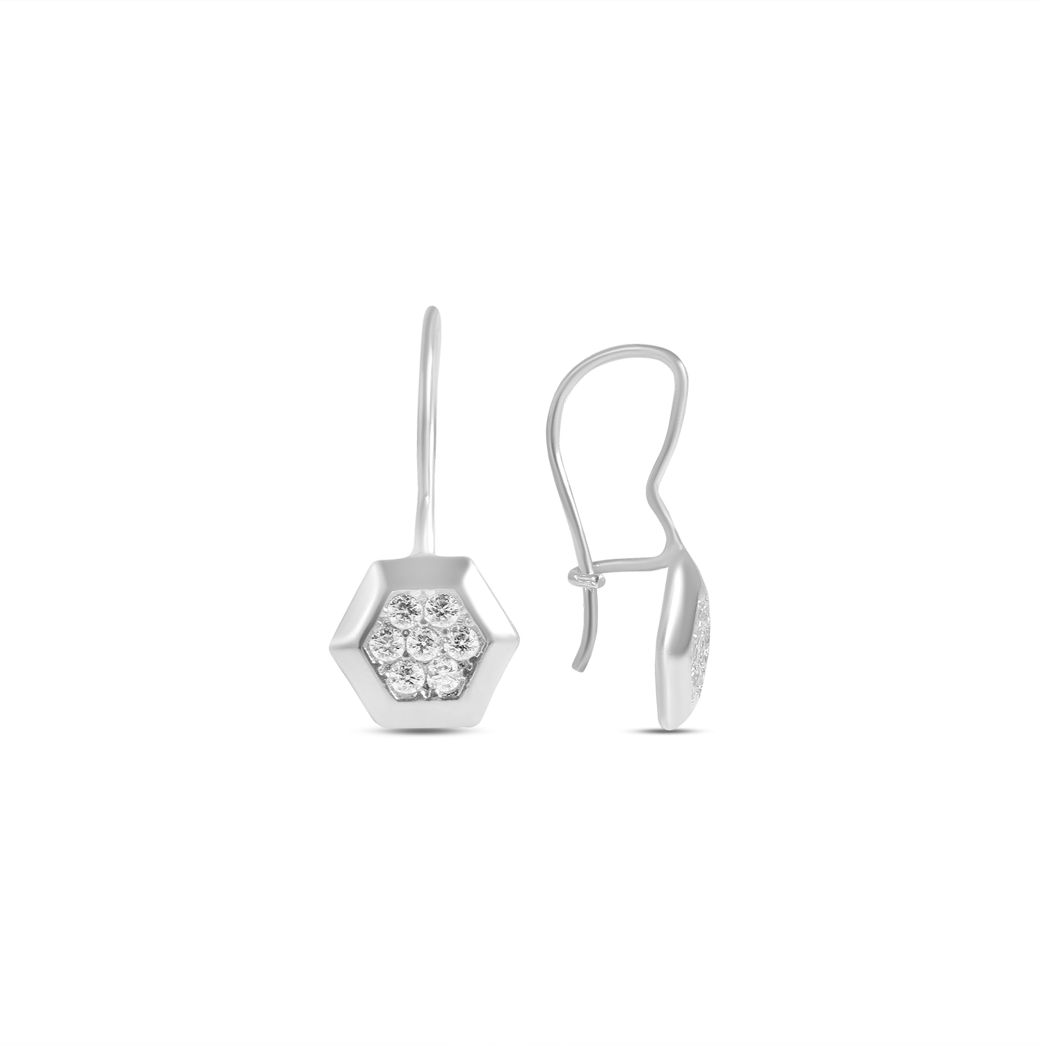 Cercei aur 14K scurti in forma de hexagon cu Zirconia centrala Geometric Shine