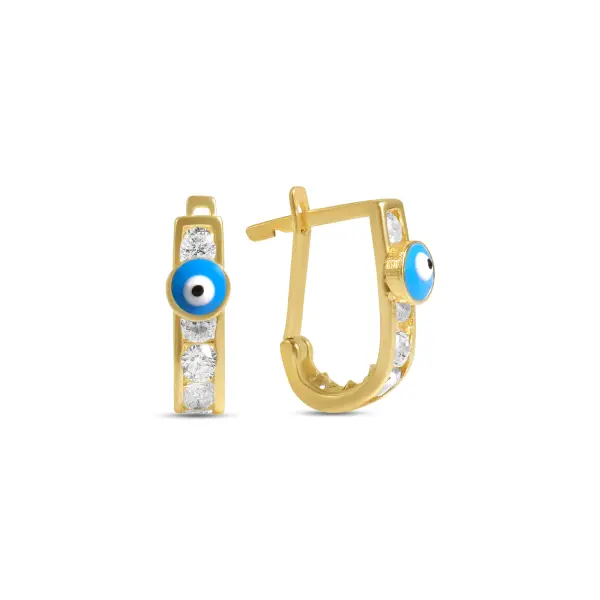 Cercei aur 14K cu email model ochi de deochi si pietre Zirconia Blue Guardian