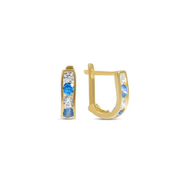 Cercei aur 14K cu pietre Zirconia albe si albastre Blue Sparkle Mini