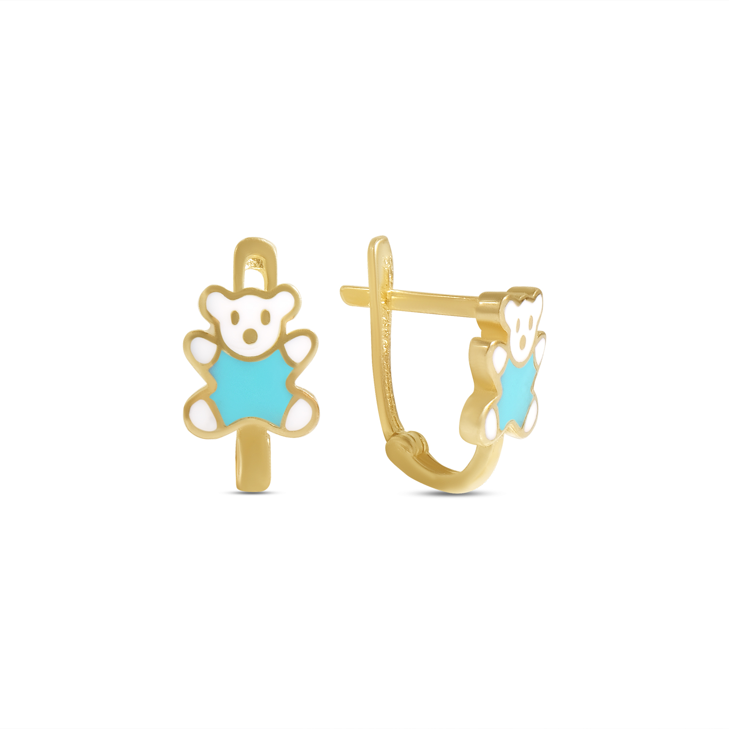 Cercei aur 14K cu email model ursulet Sweet Teddy