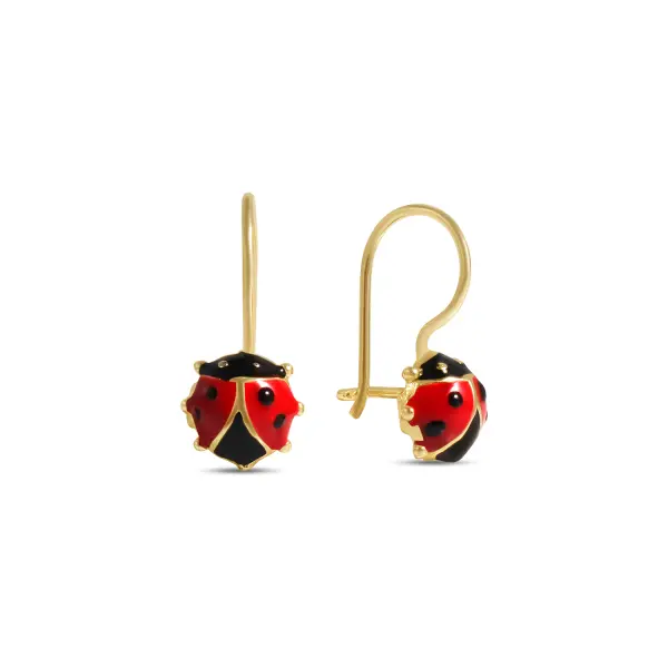 Cercei aur 14K cu email model gargarita Ladybug Joy