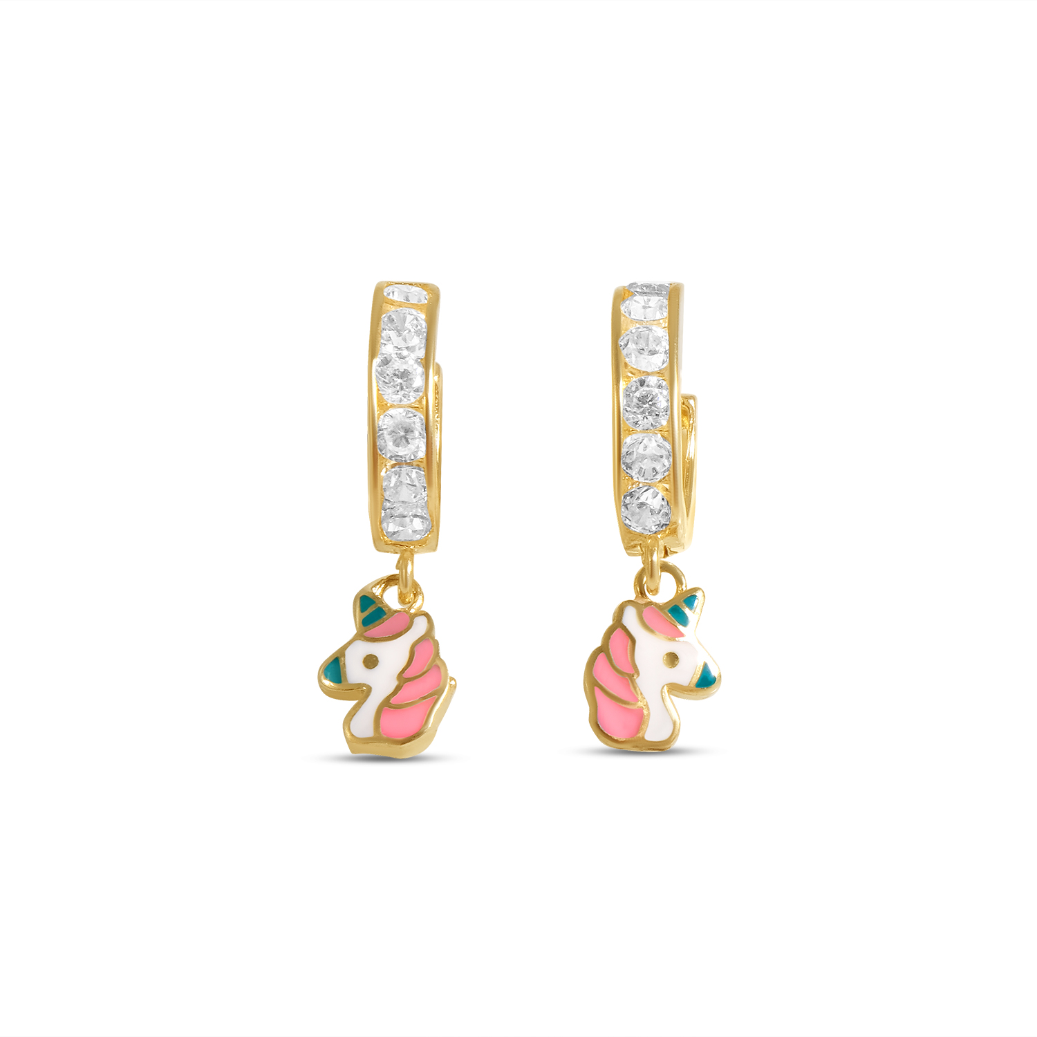 Cercei aur 14K cu email model unicorn si pietre Zirconia Magic Unicorn