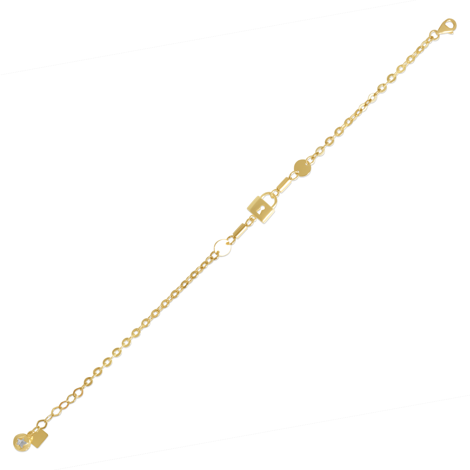 Bratara aur 14K cu pandantiv lacat si Zirconia Love Lock