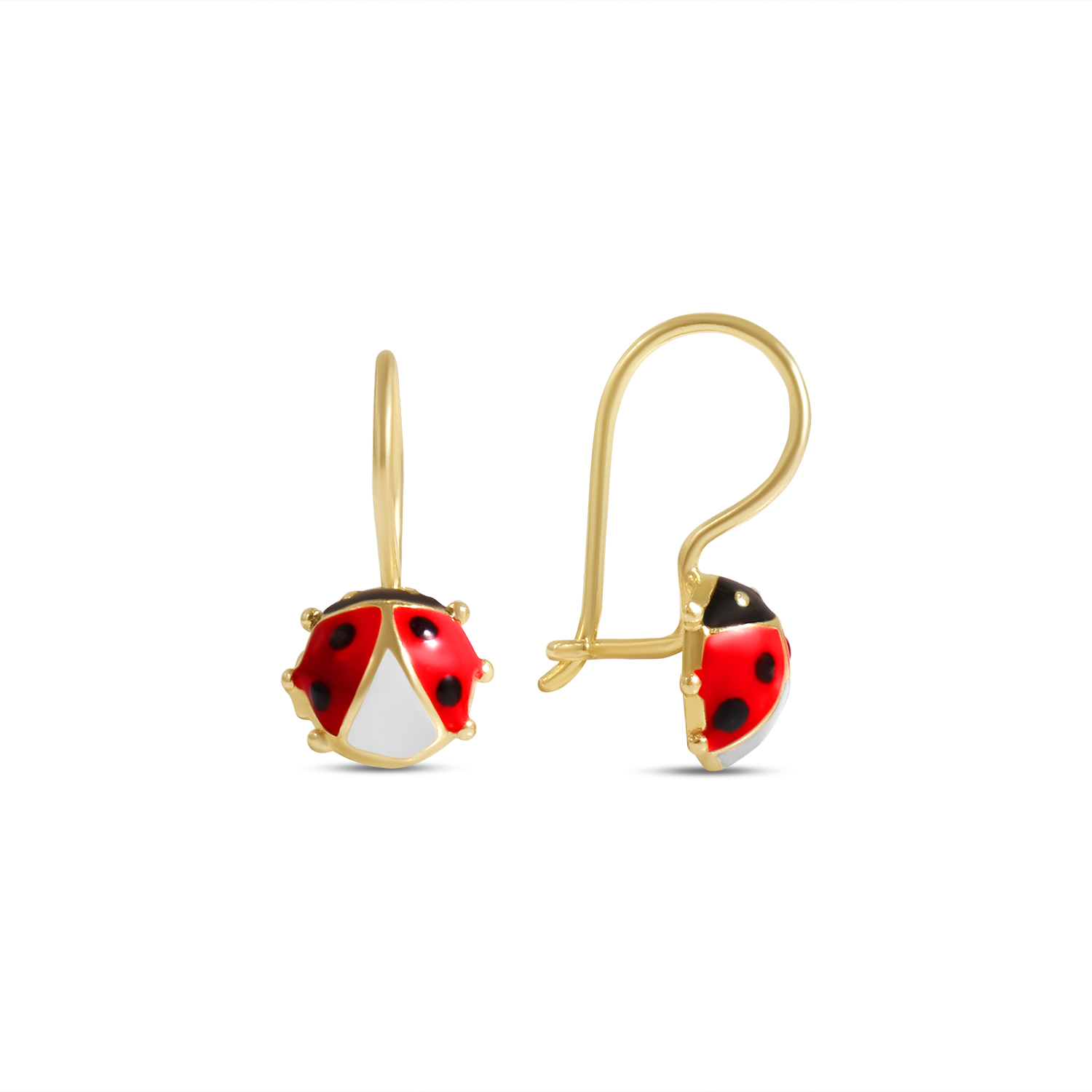 Cercei aur 14K cu email model gargarita Lucky Ladybird