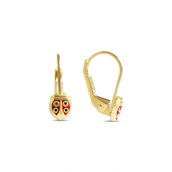 Cercei aur 14K model gargarita cu email Lucky Ladybug