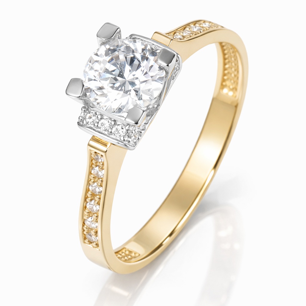 Inel aur 14K cu pietre Zirconia pavate si piatra Zirconia centrala Stellar Grace