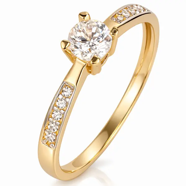 Inel aur 14K cu pietre Zirconia pavate si piatra zirconia centrala Pure Brilliance Solitaire